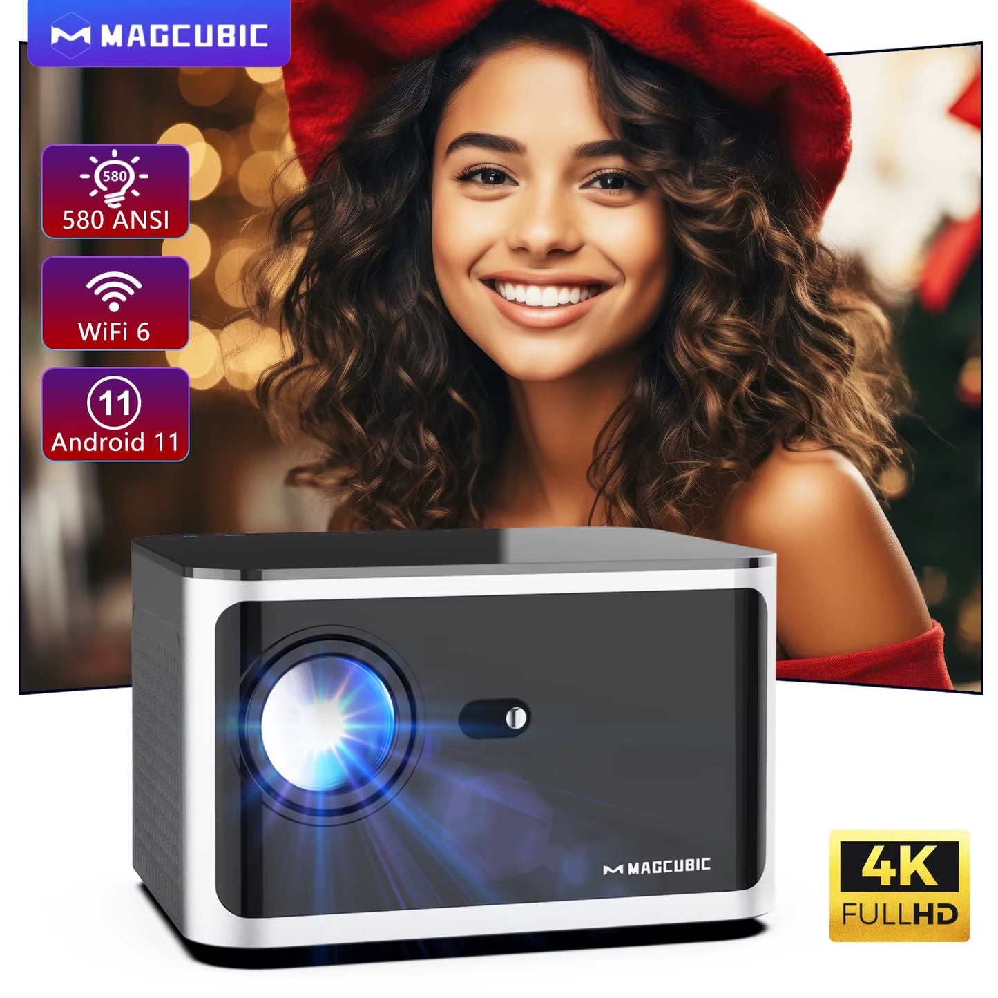 580ANSI Projector Android 11 4K 1080P Wifi6 Voice Control Allwinner H713 Electronic Focus BT 5.0 Home Cinema HY350 Pro